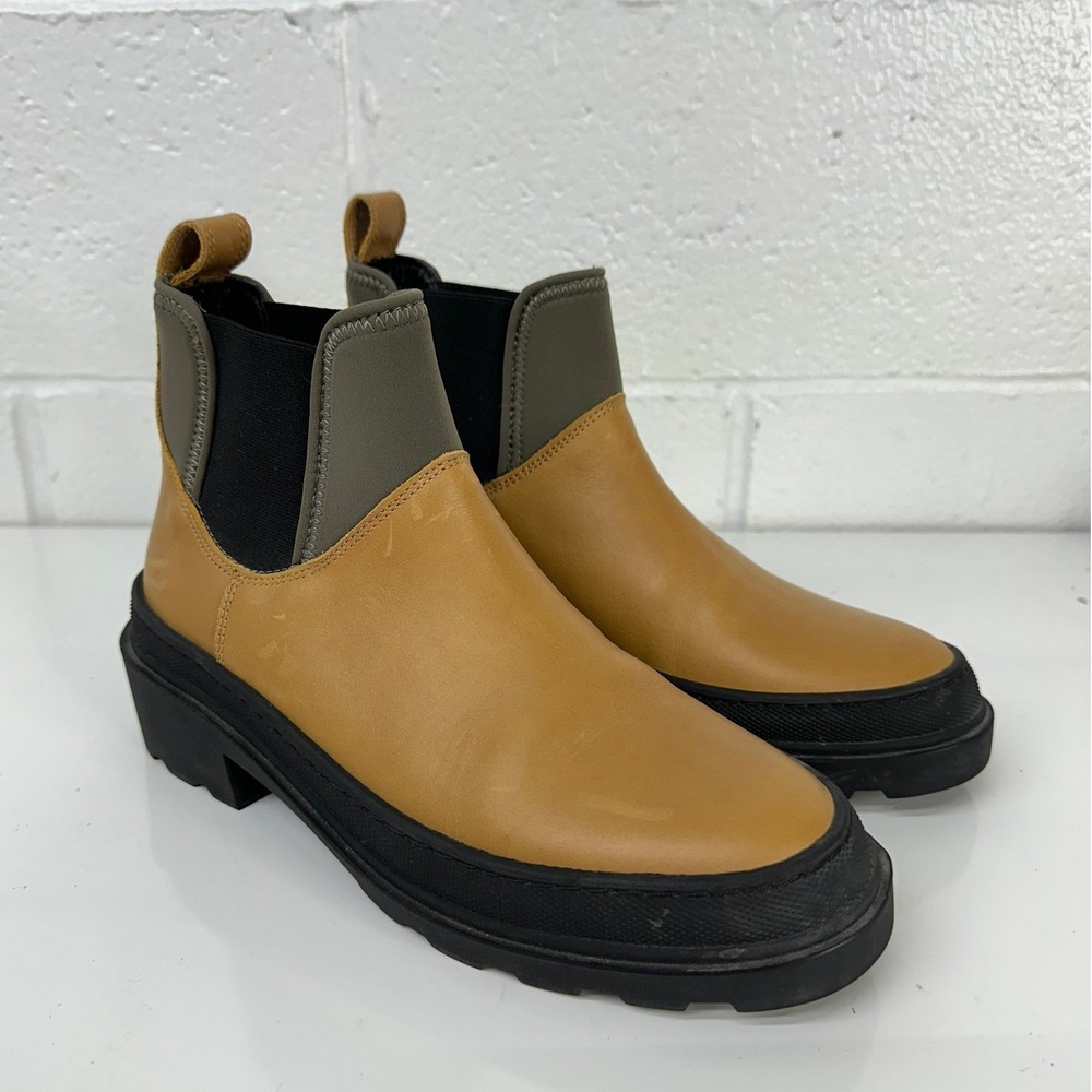 Cos Chelsea Boots Tan Leather Lug Sole Block Heel / Womens 8.5